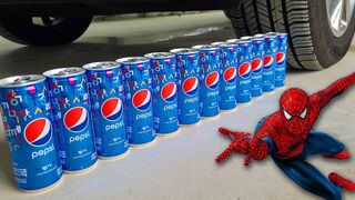 EXPERIMENT: Spiderman Car vs Pepsi cola - Crushing Crunchy & Soft Things by Car!