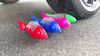 Crushing Crunchy & Soft Things by Car! Experiment Car vs Fish Toy and Water Balloons