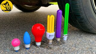 Experiment Car vs Colorful Light Bulbs, Tube Light | Crushing Crunchy & Soft Things by Car #5