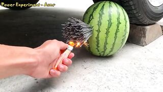 Experiment: Car vs Lighters, Fruits Pasta Watermelon | ولاعات ، باستا فواكه ، بطيخ