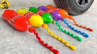 Experiment Car vs Cola, Color Balloons - 5 أنواع مختلفة من زجاجات الكوكاكولا مع البالونات الحلزونية