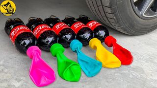 5 بالونات ملحقة بـ 5 زجاجات كوكاكولا - Experiment: Car vs Coca Cola vs Color Balloons