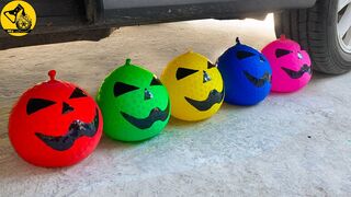 5 بالونات زينة للهالوين تحتوي على بذور متفتحة - Experiment Car vs Halloween Balloons, Rainbow Orbeez