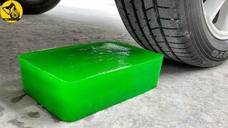 Experiment: Car vs Green Jelly Block - كتلة الهلام الأخضر تنتظر عجلة التدحرج