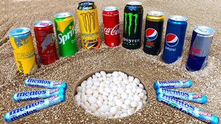 Experiment Big Yellow Mentos Volcano Underground vs Stretch Armstrong Cola Different Fanta