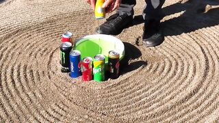 Experiment Big Yellow Mentos Volcano Underground vs Stretch Armstrong Cola Different Fanta