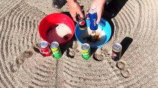 Cola, Different Fanta, Pepsi,Sprite and Stretch Armstrong vs Mentos in 2 Big Volcano Underground