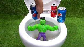 Experiment !! Hulk Superhero VS Cola, Redbull, 7Up, Pepsi, Fanta and Mentos in Toilet