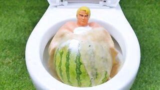 Experiment !! Stretch Armstrong VS Cola Watermelon, Redbull, Pepsi, Balloons and Mentos in Toilet