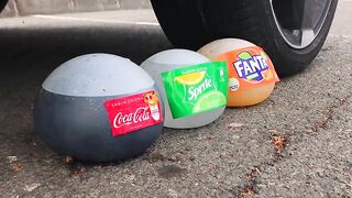 Crushing Crunchy & Soft Things by Car! - EXPERIMENT:  PLAY DOH CANS vs CAR vs FOOD