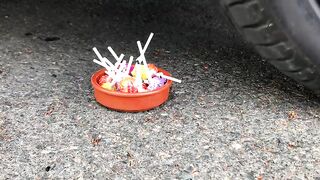 Crushing Crunchy & Soft Things by Car! - EXPERIMENT: COLORS EGGS SLIME vs CAR vs FOOD