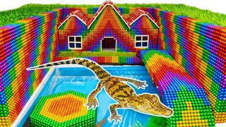 Build Crocodile Swimming Pool Around The Secret Underground House With Magnetic Balls (Satisfying)