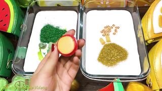 GREEN vs GOLD! Mixing Makeup, Glitter and More into Glossy Slime! Satisfying Slime #866
