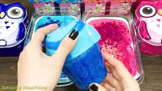 OWL BLUE vs PINK! Mixing Makeup, Glitter and More into Glossy Slime ! Satisfying Slime Video #827