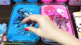 BLUE PEPPA vs PINK HELLO KITTY! Mixing Random Things into Glossy Slime ! Satisfying Slime Video #799