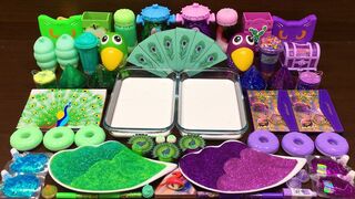 GREEN vs PURPLE Peacock | Mixing Random Things into GLOSSY Slime | Satisfying Slime Videos #613