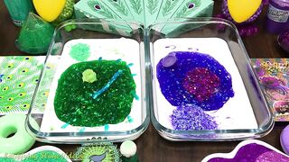 GREEN vs PURPLE Peacock | Mixing Random Things into GLOSSY Slime | Satisfying Slime Videos #613