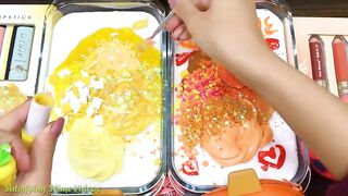 Yellow vs Orange! Mixing Random Things into GLOSSY Slime! SlimeSmoothie Satisfying Slime Video #575