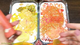 Yellow vs Orange! Mixing Random Things into GLOSSY Slime! SlimeSmoothie Satisfying Slime Video #575