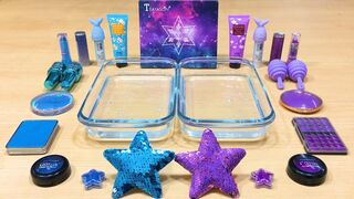 Purple vs Blue ! STAR - Mixing Makeup Eyeshadow into Clear Slime ! Satisfying Videos #498