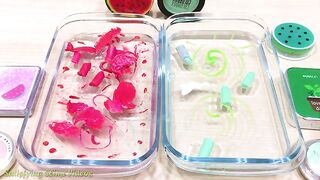 Watermelon Slime | GREEN vs RED ! Mixing Makeup Eyeshadow into Clear Slime ! Satisfying Videos #440