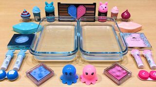 Special Series #18 BLUE vs PINK - Mixing Makeup Eyeshadow into Clear Slime! Satisfying Slime Video