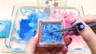 Special Series #18 BLUE vs PINK - Mixing Makeup Eyeshadow into Clear Slime! Satisfying Slime Video