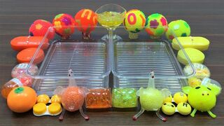 Mixing Floam and Glitter Into Clear Slime ! Orange vs Yellow Special Series Part 12 Satisfying Slime