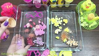 Mixing Makeup and Floam Into Clear Slime ! Pink VS Yellow Special Series Part 7 Satisfying Slime