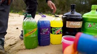 Experiment Big Balloons of Orbeez, Fanta, Sodas, Mtn Dew, Coca Cola vs Mentos Volcanic Underground