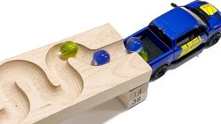 Marble Run Race ☆ HABA Slope, Dump Truck, Police Car, Pick up Truck & Garbage Trucks