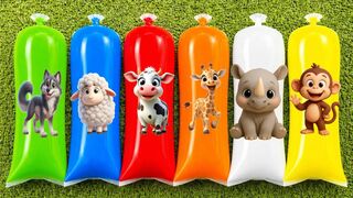 FINDING Animals: Cow, Black Panther, Wolf, Sheep, Giraffe, Zebra, Deer, Gorilla, Elephant, Puppy & Piglet