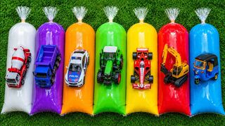 Finding Toy Cars: Concrete Mixer Truck, Race Car, Excavator, Police Car, Tractor, Animals & Mystery Surprises