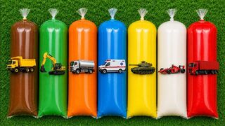Finding Toy Cars: Dump Truck, Excavator, Tanker Truck, Ambulance, Race Car & Armored Tank