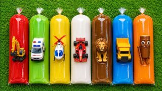 Finding Toy Cars: Excavator Truck, F1 Race Car, Ambulance, Helicopter, Animals & Mystery Surprises