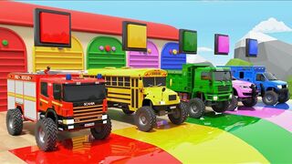 Colorful Vehicle Slide Race | Learn Colors with Trucks and Buses