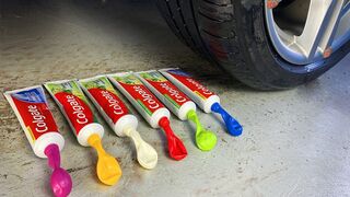 Crushing Crunchy & Soft Things by Car! EXPERIMENT: Car vs Toothpaste Balloons