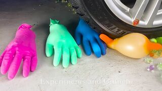 Crushing Crunchy & Soft Things by Car! - EXPERIMENT: Gloves surprise vs Car