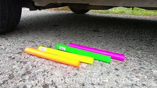 Crushing Crunchy & Soft Things by Car! EXPERIMENT Car vs  Rainbow Markers