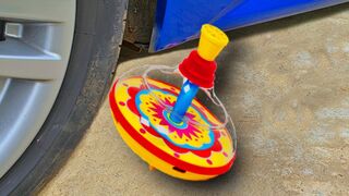 Crushing Crunchy & Soft Things by Car. EXPERIMENT CAR vs WHIRLIGIG (COLOR TOP)