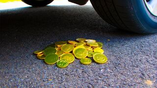 Crushing Crunchy & Soft Things by Car! - EXPERIMENT Gold Coins vs Car