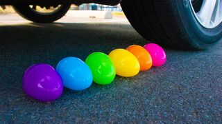 Crushing Crunchy & Soft Things by Car! - EXPERIMENT Rainbow Eggs vs Car