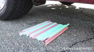 Crushing Crunchy & Soft Things by Car! - EXPERIMENT Rainbow Straws vs Car
