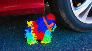 Crushing Crunchy & Soft Things by Car! - EXPERIMENT Rainbow Pinata vs Car