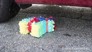 Crushing Crunchy & Soft Things by Car! - EXPERIMENT Rainbow Pinata vs Car