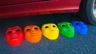 Crushing Crunchy & Soft Things by Car! - EXPERIMENT Rainbow Masks vs Car
