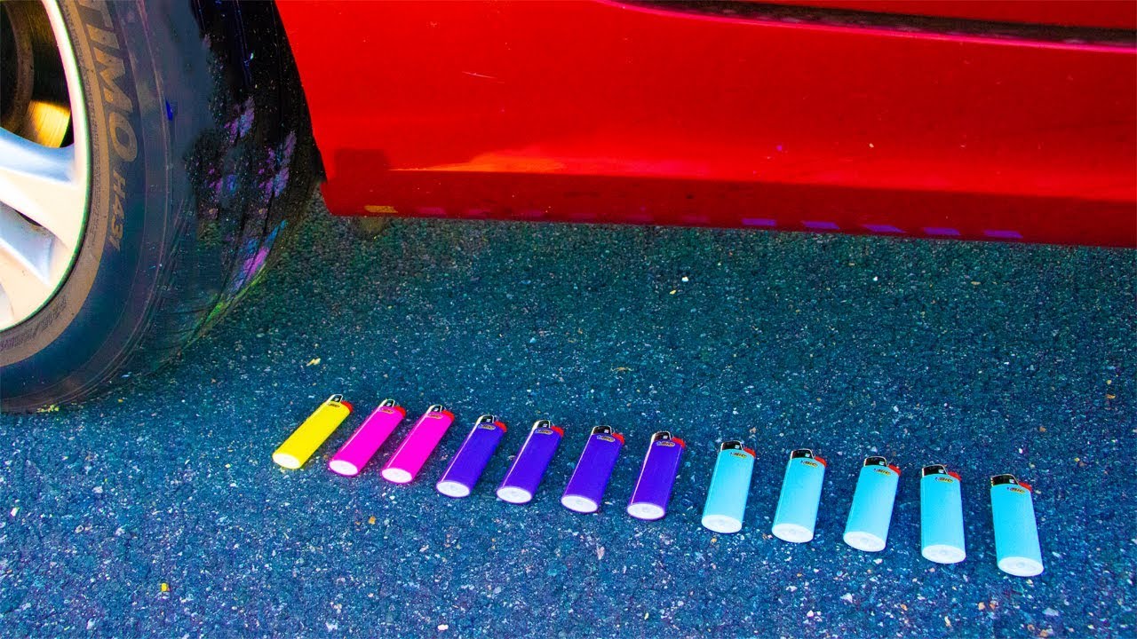 Crushing Crunchy & Soft Things by Car! EXPERIMENT Lighters vs Car