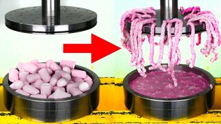 PRESSING MARSHMALLOW THROUGH HOLES WITH HYDRAULIC PRESS