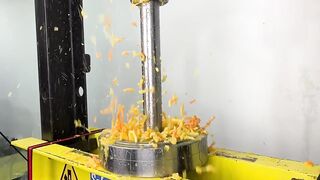 PRESSING MARSHMALLOW THROUGH HOLES WITH HYDRAULIC PRESS