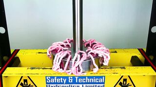 PRESSING MARSHMALLOW THROUGH HOLES WITH HYDRAULIC PRESS